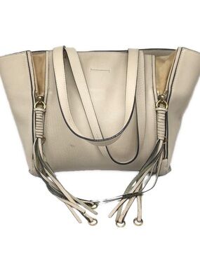 Chloe Cream Leather Fringe Tote with Gold Hardware